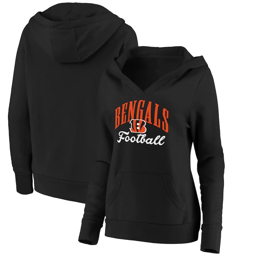 Women Cincinnati Bengals Fanatics Branded Black Victory Script V-Neck Pullover Hoodie